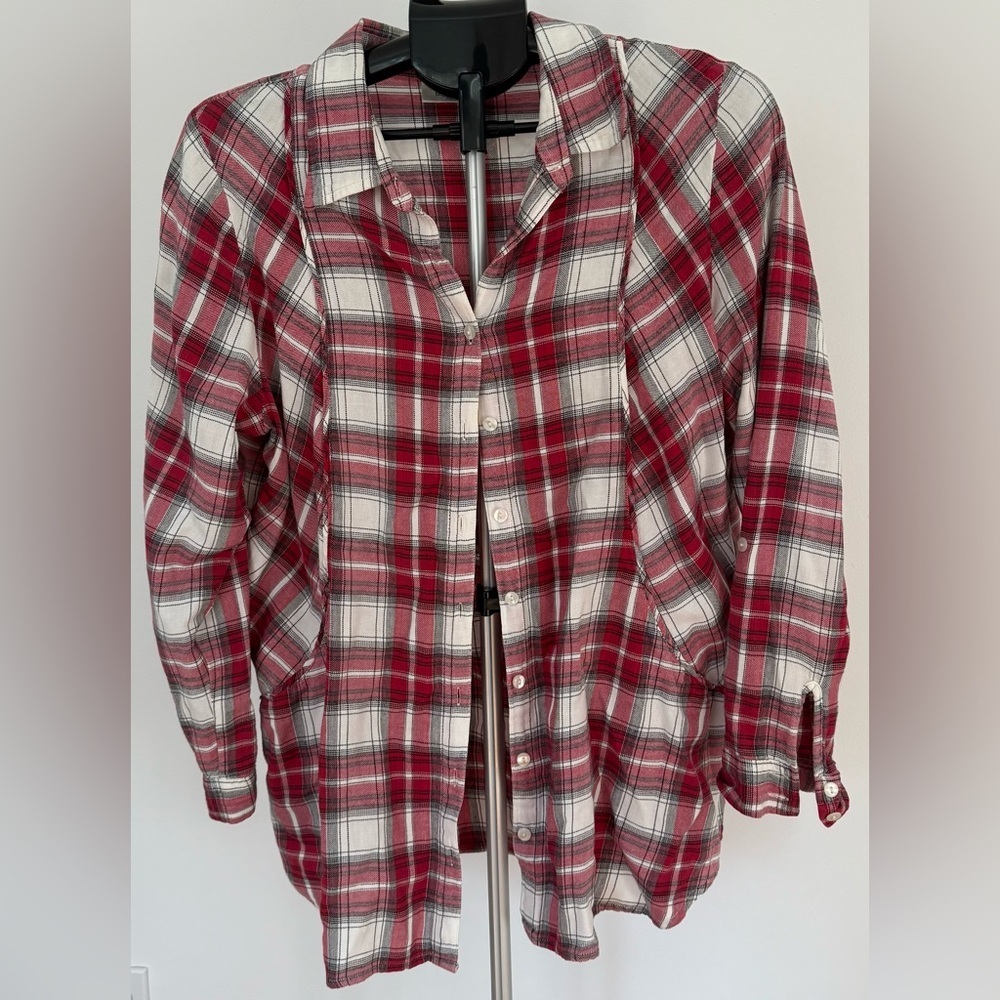 Dressbarn Red Plaid Button-Up Shirt | Size 1X | Classic Cozy Style